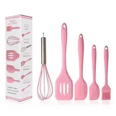 Jogo de Cozinha Silicone Kit 5 Peças de Colher Espátula Fue Pequena Pincel Batedores de ovos Jogo - Rosa