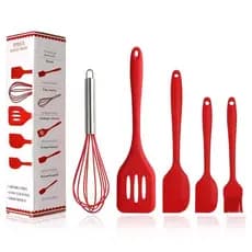 KIT de Utensílios Para Cozinha em Silicone 5 Peças - Espátulas, Pão Duro, Fuet , Pincel e Espátula Pequena