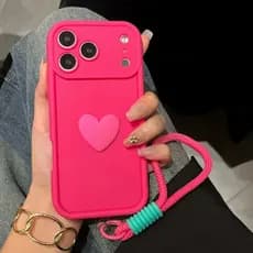 Luxo Bonito 3D Amor Coração Com Cordão Caso De Telefone Para iPhone 17 16 15 14 13 12 11 Pro Max 16E 17Air X XR XS Capa
