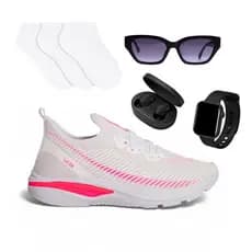 Kit Tênis Calce Facil Feminino Esportivo Academia + Óculos + Meias + Relógio + Fone
