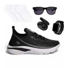 Kit Tênis Calce Fácil Masculino Treino Caminhada + Meias + Relógio + Óculos + Fone