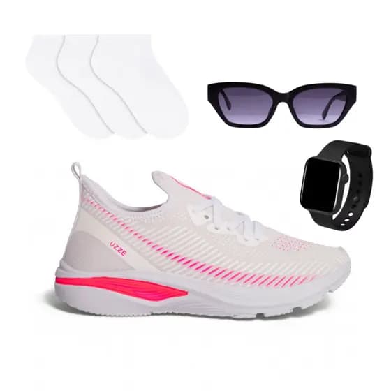 Kit Tênis Calce Fácil Masculino Treino Caminhada + Meias + Relógio + Oculós