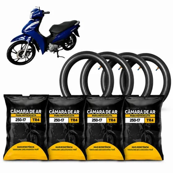 Kit com 4 Camara De Ar Para Pneu De Moto Honda Biz Dianteiro 2.50-17 Rotta