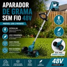 Cortador de grama sem fio portátil | Duas baterias de 48V de brinde | Kit completo