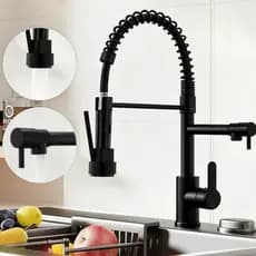 Torneira de Cozinha linha gourmet, sistema pull down com mola, acabamento em preto fosco e cromado