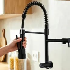 Torneira de cozinha com mola de parede, Estilo luxo leve pra apartamentos, Dois modos fluxo de água