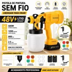 Pistola de pintura sem fio 48V | Duas baterias | Kit completo portátil