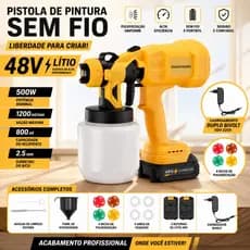 Pistola de pintura sem fio 48V | 800ml de grande cobertura | Kit completo