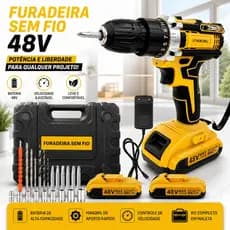 Parafusadeira Furadeira sem fio 48V | Dupla função intercambiável | Kit completo com duas baterias e maleta