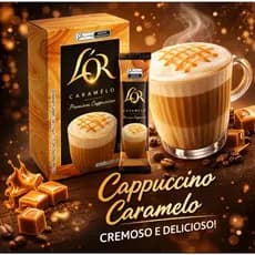 Kit 8 Cappuccino LOR sabor Caramelo bebida cremosa instantânea 200g preparo rápido envio imediato