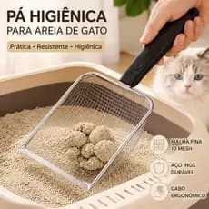 De Limpeza para Areia de Gatos com Pá e Peneira em Aço Inox Leve e Funcional