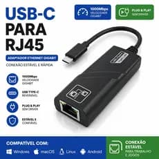 Adaptador USB Tipo C Para RJ45 Gigabit Ethernet Placa Rede Cabo Internet Para Notebook PC