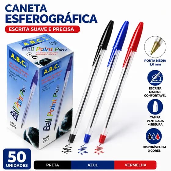 10/20/30/40/50 Pcs Caneta Esferográfica Ponta Média Azul Preta Vermelha Escolar Escritório