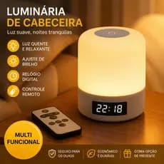 Luminária de Mesa LED Recarregável com Relógio Digital e Controle Remoto, Abajur Touch Dimerizável Sem Fio Portátil