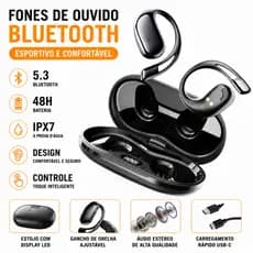 Fone Bluetooth Condução Óssea Gancho Auricular Sem Fio Aberto Esportivo Corrida Academia