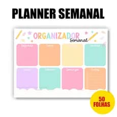 Planner de Mesa Semanal Colorido - Bloco com 50 Folhas Destacáveis | Organização e Papelaria