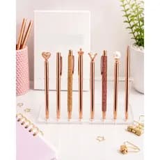 8 Canetas Luxo Rose Gold – Tinta Azul