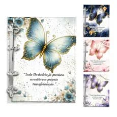 Caderno Argolado Colegial, caderno de argola, folhas reposicionáveis, fichário - Borboletas