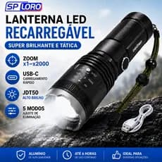 Lanterna LED Recarregável Tática Mais Forte Do Mundo 2km Militar Potente