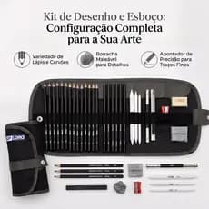 Kit Desenho e Esboço Completo com Lápis 2H-8B Carvão Estojo Profissional