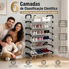 6 Andares Sapateira de metal Organizador Vertical 3 Core Prateleira Multiuso Aço Cromado Desmontável