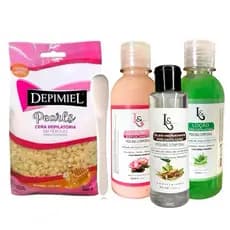 Kit Depilação Cera Quente 500g + Loção Esfoliante + Óleo Removedor + Espátula Aplicadora N°20