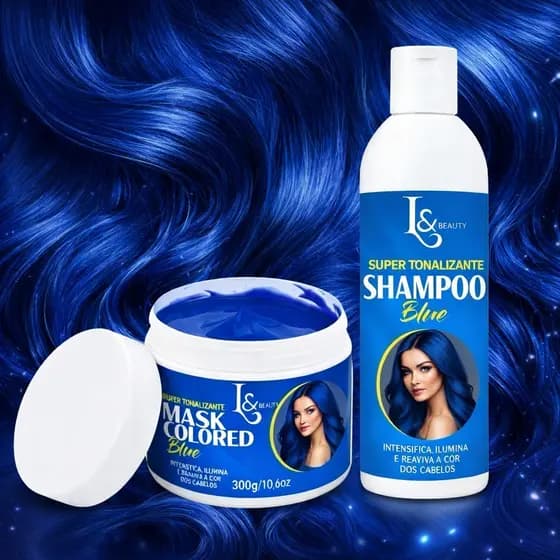 Kit Tonalizante Capilar Máscara Azul Colored + Shampoo Azul 300ml L&beauty