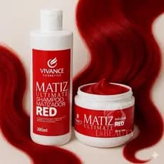 Kit Matizador Vermelho Shampoo 300ml + Máscara 250g Cabelos Red - Vicance Cosmétics