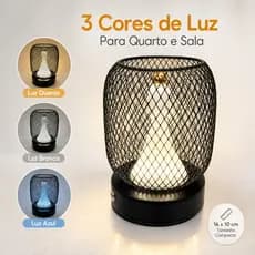Luminária de Mesa Abajur LED Luz Noturna 3 Cores de Luz Grade de Metal 16x10cm Quarto Sala