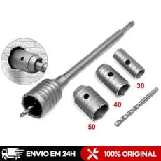 Kit 6 Pcs Serra Copo 30/40/50mm Concreto SDS Plus c/Haste – Para Martelete e Furadeira em Alvenaria