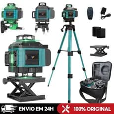 Kit De Nível Laser Verde 16 Linhas 4d Autonivelante Com 2 Baterias Nivel A Laser com Tripé