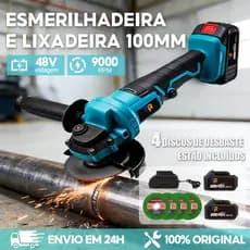 Esmerilhadeira Lixadeira Elétrica Sem Fio Angular 100mm 2 Baterias 48V 4 Discos