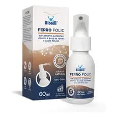 Ferro Folic Spray Natural Ferro E Ácido Fólico Biocell 60ml Sabor Natural