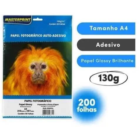 Papel Fotográfico Glossy Auto-adesivo 200 folhas 130gramas Brilhoso Branco