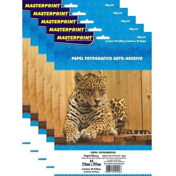papel fotográfico glossy brilhante branco 80 gramas auto-adesivo 200 folhas MASTERPRINT