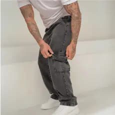 Calça Jeans Cargo Masculina Streetwear Preta Mescla Cinza Grafite 34 Ao 44