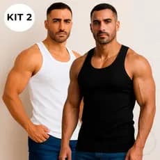 Kit 2 Regatas Masculina Premium Canelada Algodão Leve Confortável Básica Verão