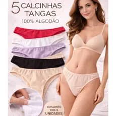Kit 5 Calcinha Tanga 100% Algodão Básica Confort Premium Dia a Dia