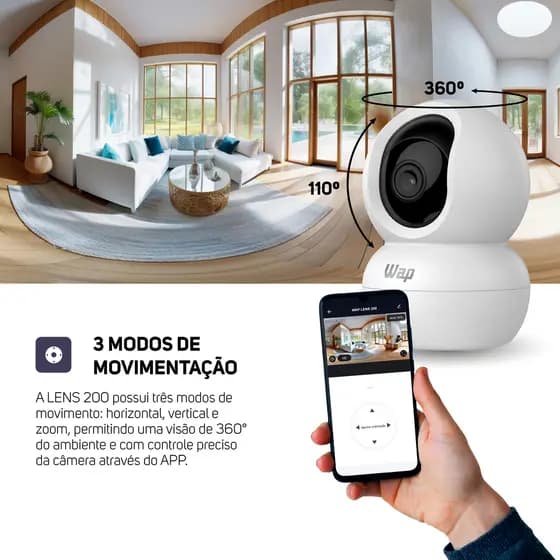 Wap Camera de Segurança Lens 200 Wifi Visão Noturna 5w