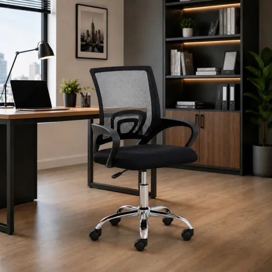 Cadeira De Escritório Home Office Ergonômica Tela Mesh Giratória Preta E Branca