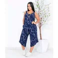 Macacão Pantacourt Estampado Saruel Regata Bolsos 42 a 48 Moda Comfy