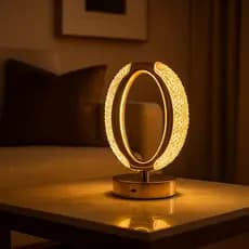 Luminária Abajur Mesa LED USB 3 Cores Luz Quente Fria Design Cristal Dourado Decoração Quarto Sala