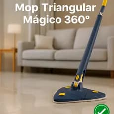 Mop Triangular Mágico 360° Limpeza Rápida de Cantos Rodo Esfregão com Refil Microfibra Lavável