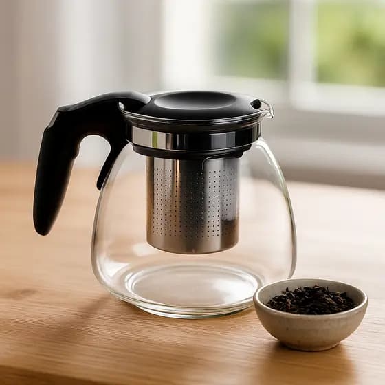 Chaleira de Vidro com Infusor de Aço Inox 950ml Bule Jarra Coador para Chá Café Cozinha Elegante