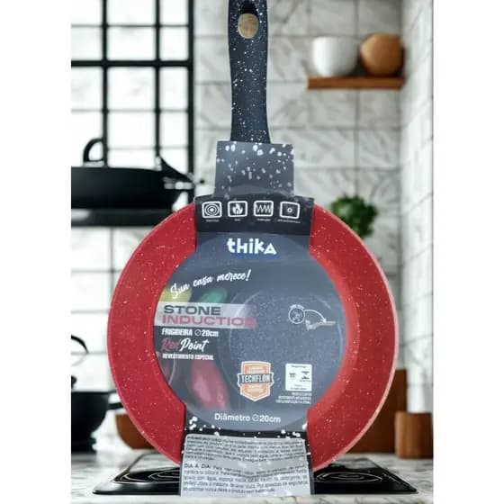Frigideira Antiaderente Stone Induction Vermelha Alumínio Fundo p/ Indução Não Gruda Elegante