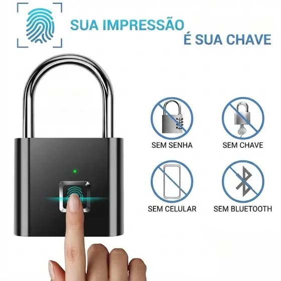 Cadeado Digital Recarregável com Impressão Digital para Armário Mochila Mala Baoshi