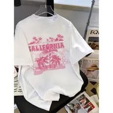 Camiseta oversize Estampa de Palmeira Casual e Confortável, Adequada para Looks de Férias de Verão