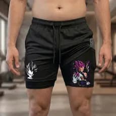 Short Masculino 2 Em 1 Compressão Treino Anime Vegeta Saiyajin
