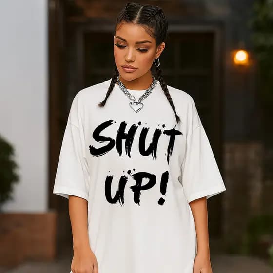 Camiseta Oversized Feminina Shut Up Frase Aesthetic Estilo de Rua Larga