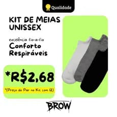 Kit 3/12 Pares Meia Soquete Cano Curto Confortável de Algodão